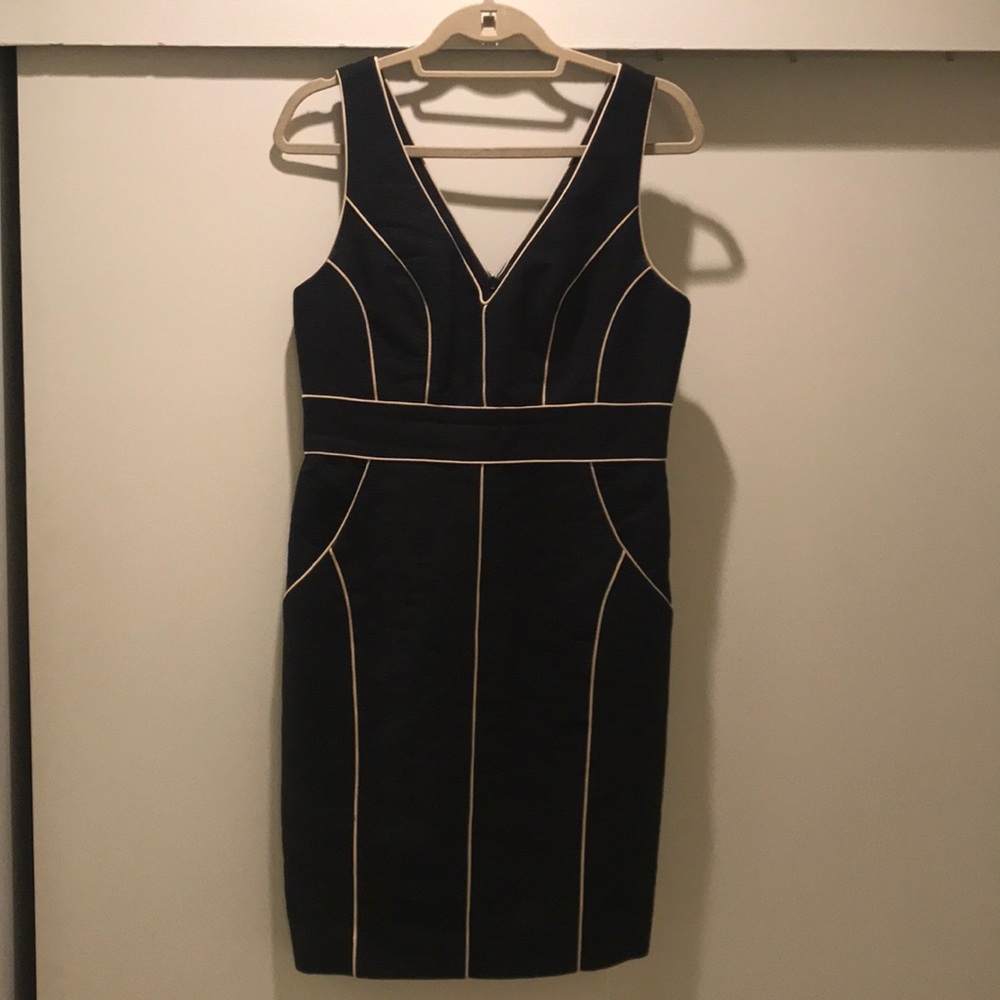 Black structured dress with cream details